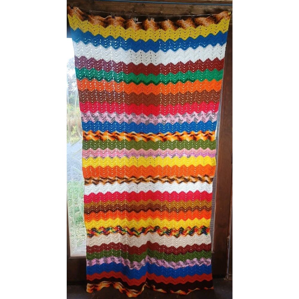 Handmade Diagonal Crocheted Blanket Throw Multicolor Beautiful Unique 46×82